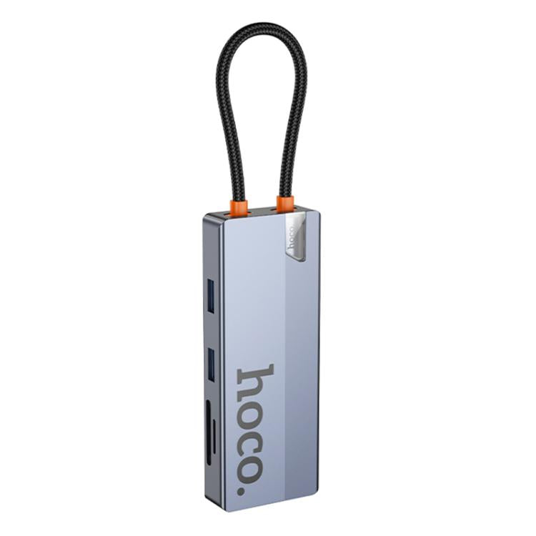 hoco HB52 Wow Type-C to HDTV, RJ45, PD, Type-C, 2xUSB3.0, SD, TF Card 8 in 1 Multi-function Converter - Dark Gray