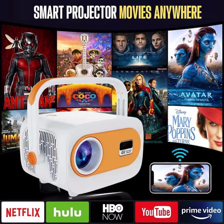 JY325 1280 x 720P 200ANSI Amlogic H713 CPU Android 11.0 Portable Projector, AU Plug - White