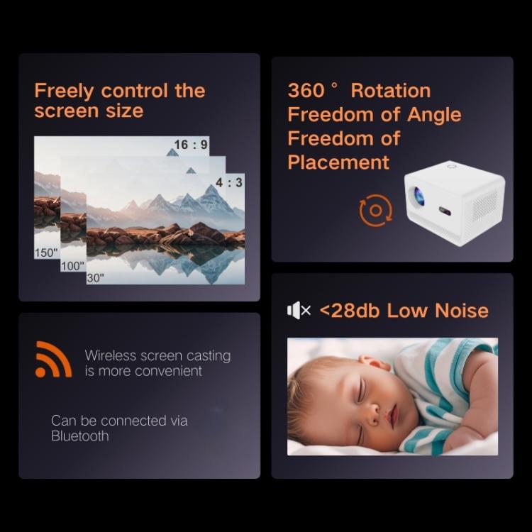 M10 1280 x 720P 200ANSI Amlogic H713 CPU Android 11.0 Smart Projector, AU Plug - White