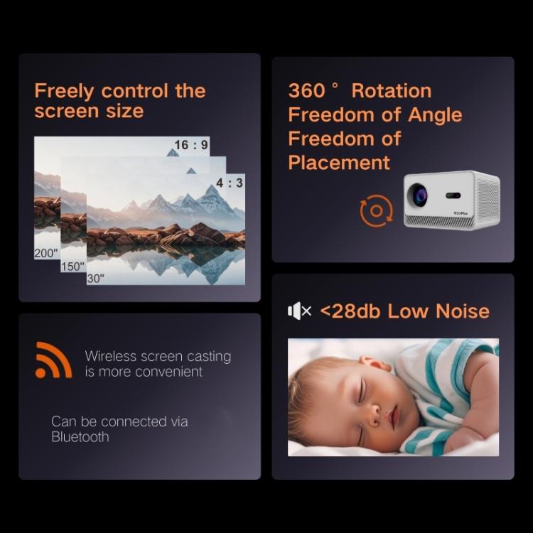 M10 Plus 1280 x 720P 200ANSI Amlogic H713 CPU Android 11 Smart Projector with Bracket, UK Plug - Metal Grey