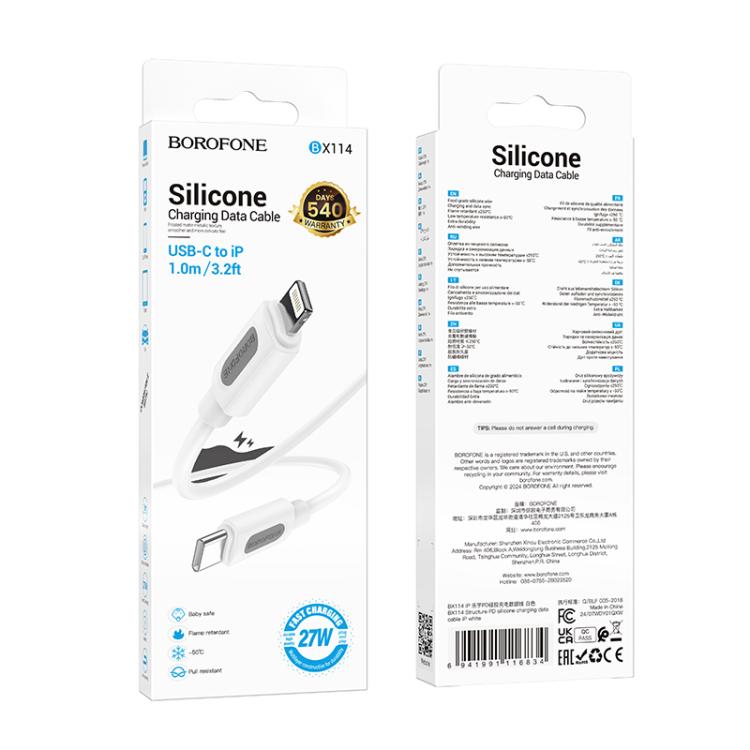 Borofone BX114 Structure PD27W Type-C to 8 Pin Fast Charging Data Cable, Length: 1m