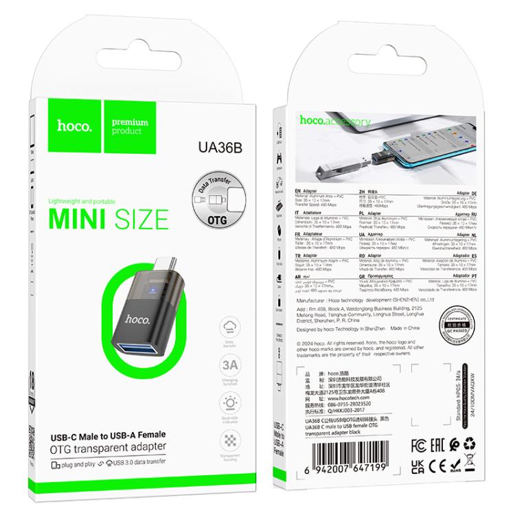 hoco UA36B USB-C / Type-C Male to USB Female OTG Transparent Adapter