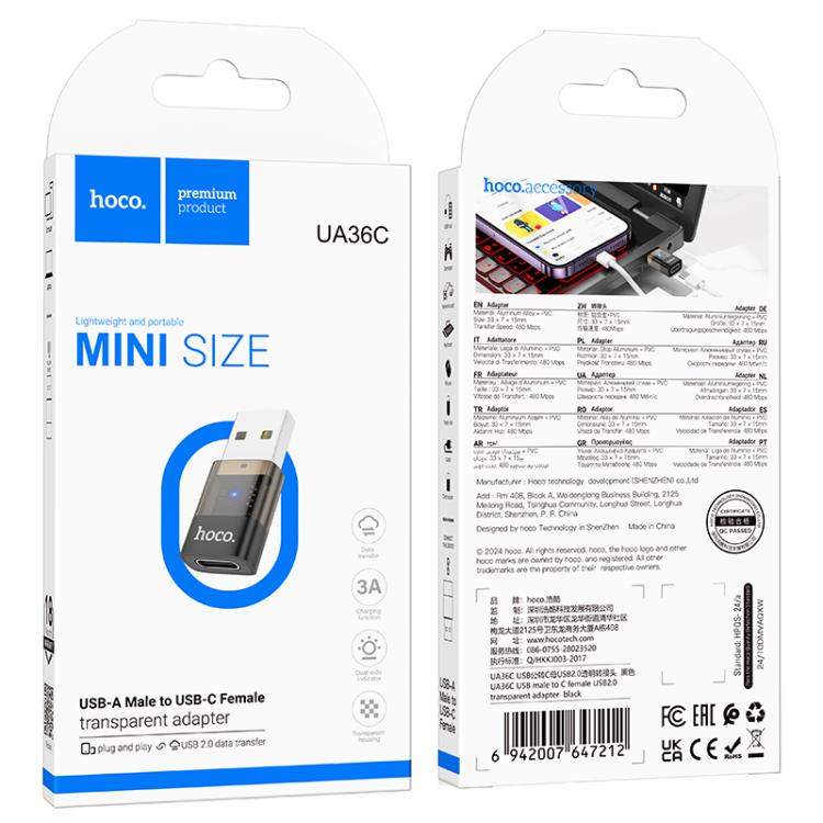 hoco UA36C USB Male to USB-C / Type-C Female OTG Transparent Adapter