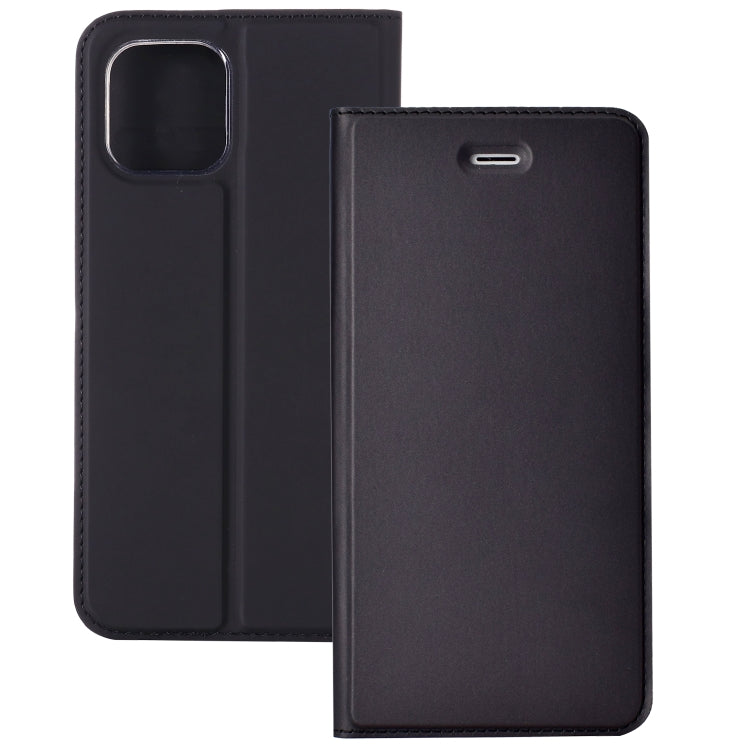 For iPhone 12 Pro Max Ultra-thin Plain Magnetic TPU + PU Leather Case with Holder & Card Slot