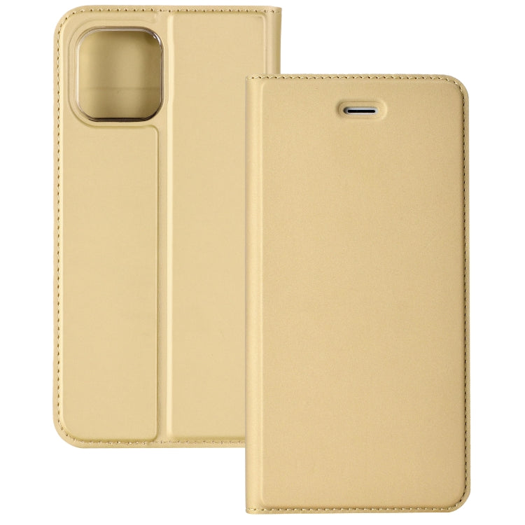 For iPhone 12 Pro Max Ultra-thin Plain Magnetic TPU + PU Leather Case with Holder & Card Slot