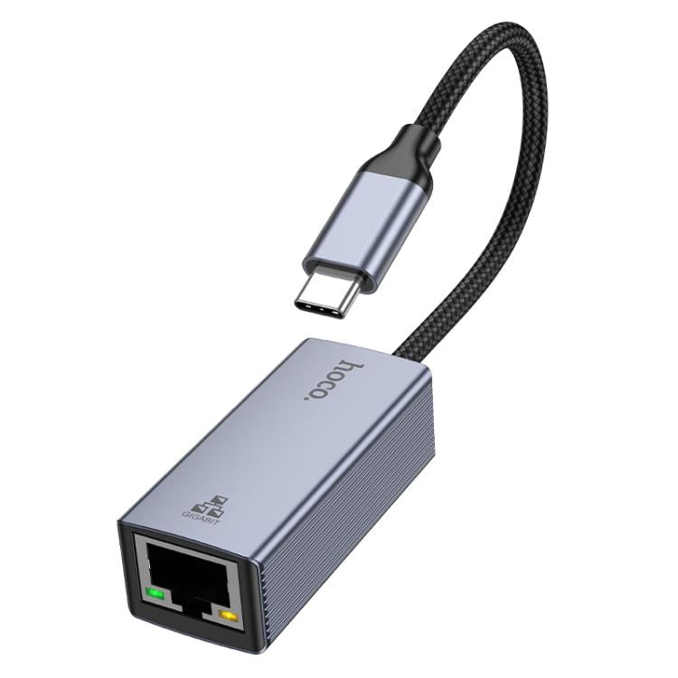 hoco UA37 1000 Mbps USB-C / Type-C to RJ45 Ethernet Adapter, Length:1.2m - Grey