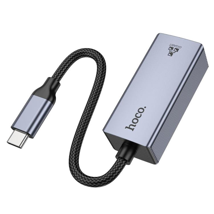 hoco UA37 1000 Mbps USB-C / Type-C to RJ45 Ethernet Adapter, Length:1.2m - Grey
