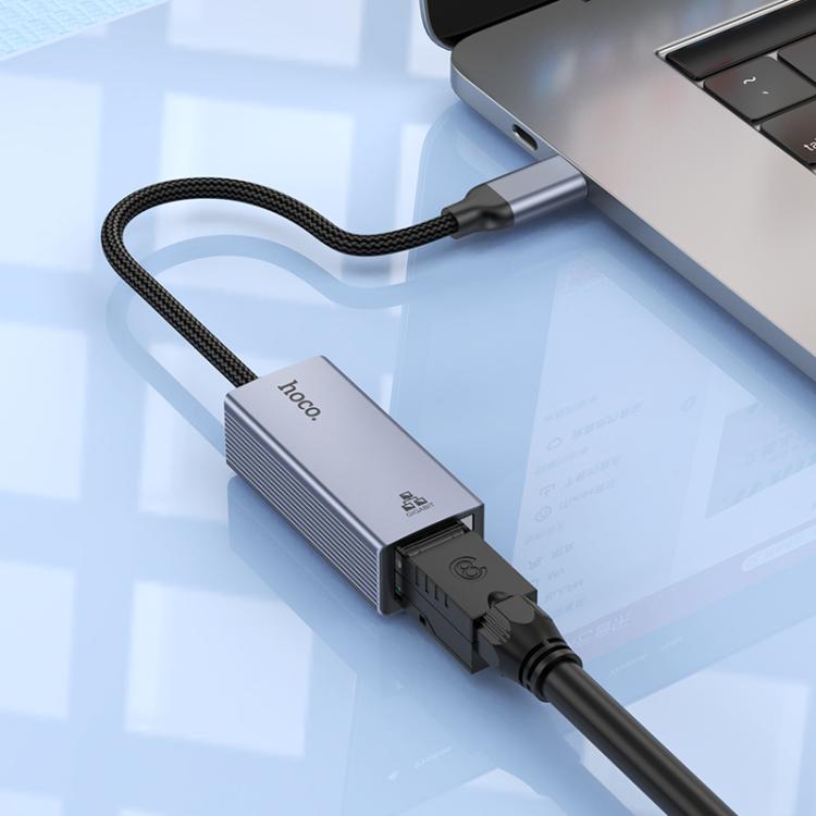 hoco UA37 1000 Mbps USB-C / Type-C to RJ45 Ethernet Adapter, Length:1.2m - Grey