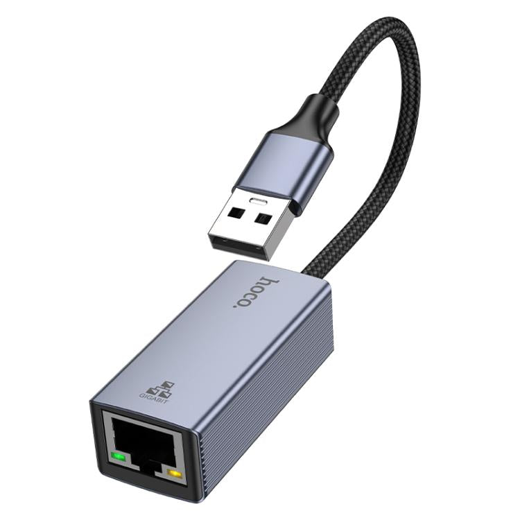 hoco UA37 1000 Mbps USB-A to RJ45 Ethernet Adapter, Length:1.2m - Grey