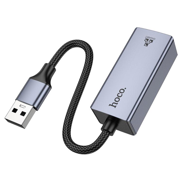 hoco UA37 1000 Mbps USB-A to RJ45 Ethernet Adapter, Length:1.2m - Grey