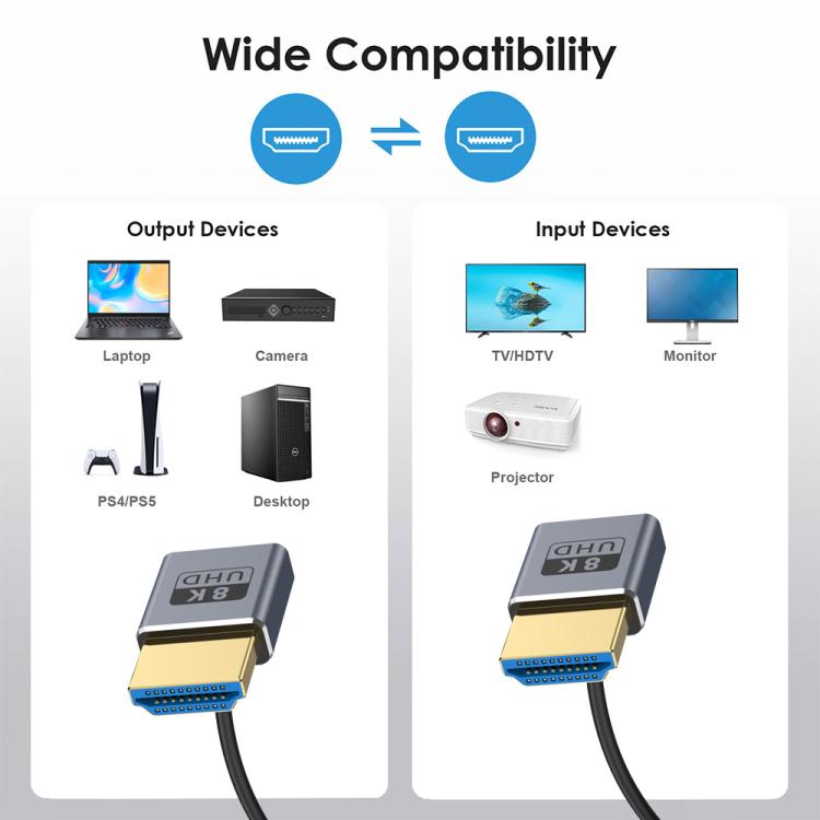 0.7m Coiled Coaxial 8K 48Gbps HDMI 2.1 Cable, Port:Up to Up Elbow