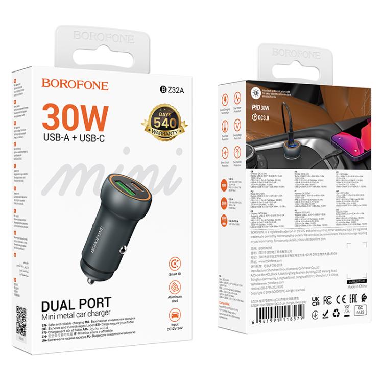BOROFONE BZ32A Fresh PD30W Type-C and QC3.0 USB Car Charger