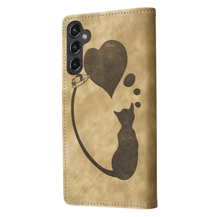 For Samsung Galaxy A36 5G Pen Heart Cat Embossed Leather Phone Case