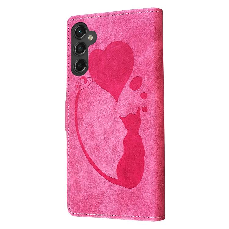 For Samsung Galaxy A36 5G Pen Heart Cat Embossed Leather Phone Case