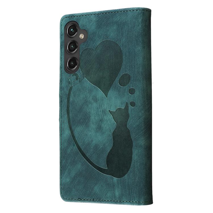 For Samsung Galaxy A56 5G Pen Heart Cat Embossed Leather Phone Case