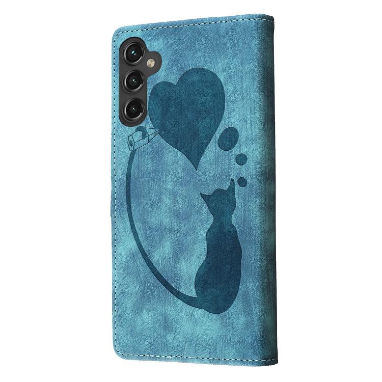 For Samsung Galaxy A56 5G Pen Heart Cat Embossed Leather Phone Case