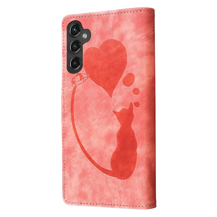 For Samsung Galaxy A26 5G Pen Heart Cat Embossed Leather Phone Case