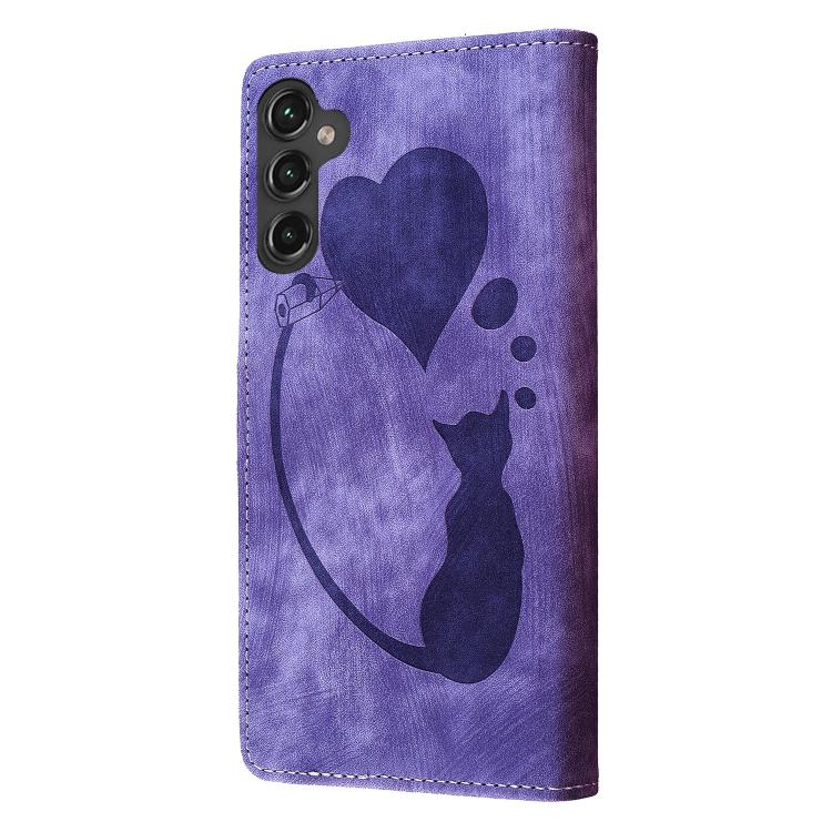 For Samsung Galaxy A26 5G Pen Heart Cat Embossed Leather Phone Case