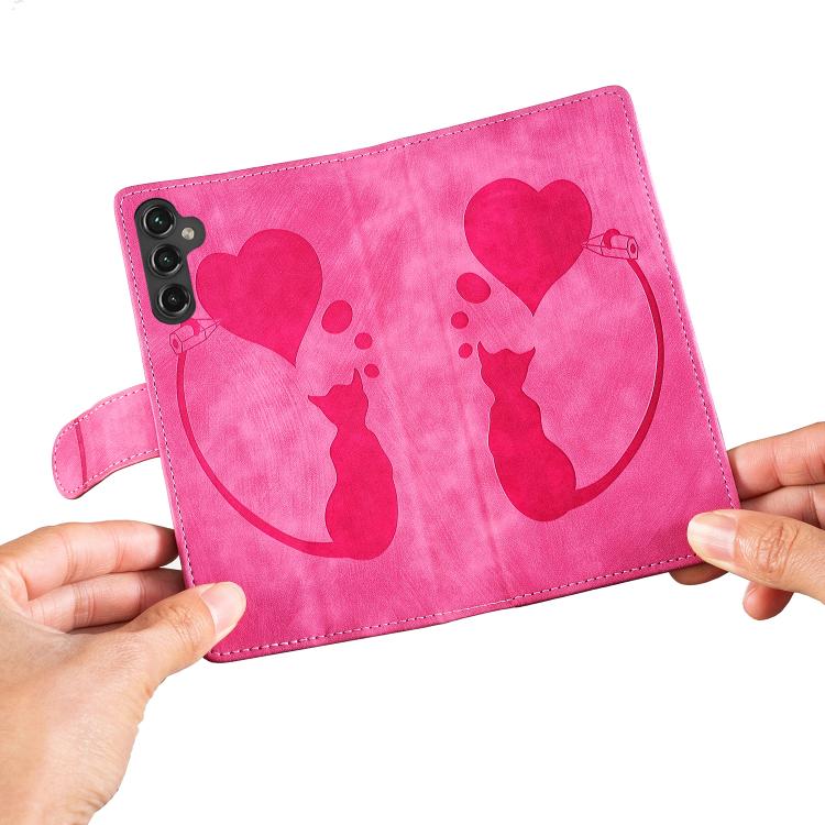 For Samsung Galaxy A26 5G Pen Heart Cat Embossed Leather Phone Case
