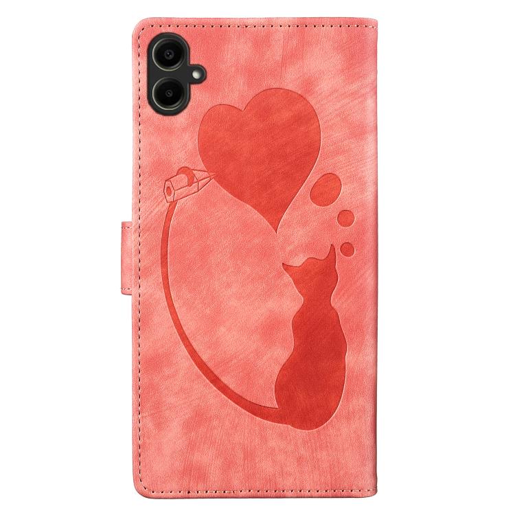 For Samsung Galaxy A07 4G / A06 4G Pen Heart Cat Embossed Leather Phone Case