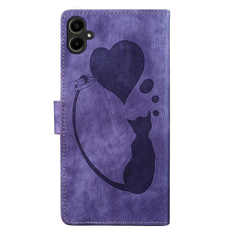 For Samsung Galaxy A07 4G / A06 4G Pen Heart Cat Embossed Leather Phone Case