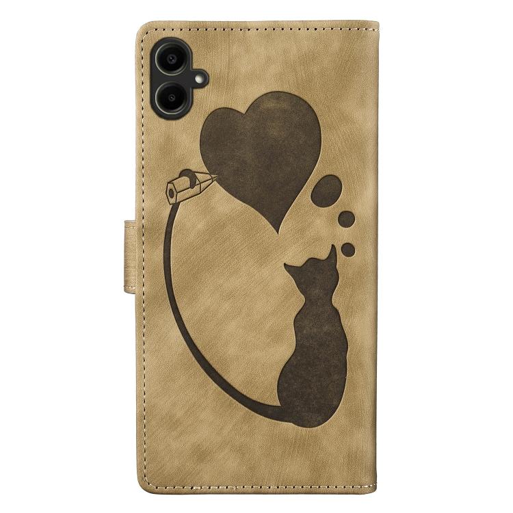 For Samsung Galaxy A07 4G / A06 4G Pen Heart Cat Embossed Leather Phone Case