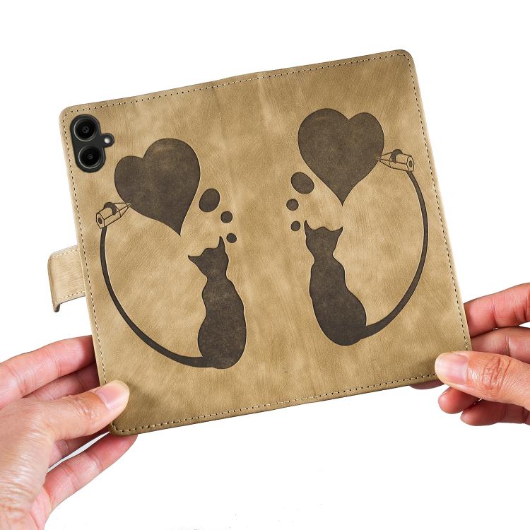 For Samsung Galaxy A07 4G / A06 4G Pen Heart Cat Embossed Leather Phone Case