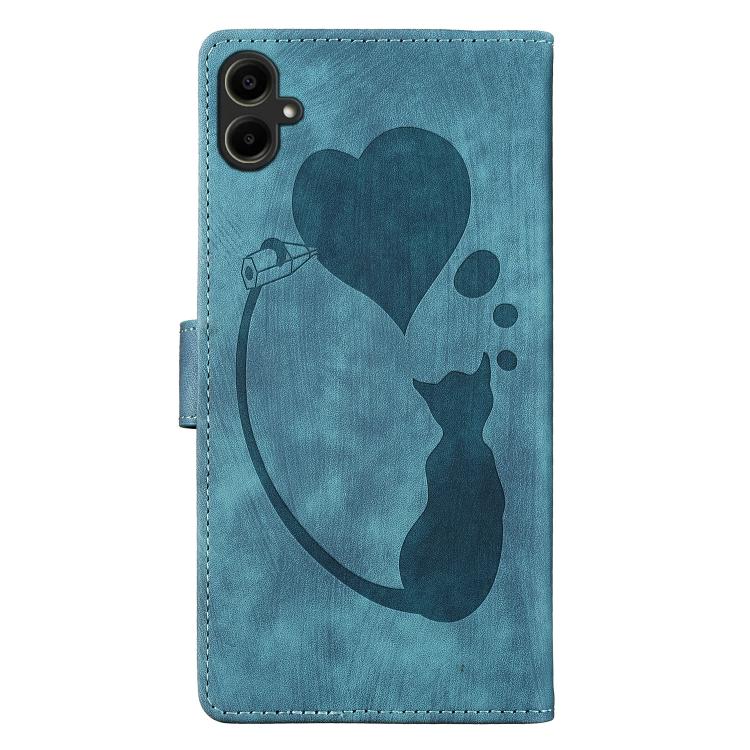 For Samsung Galaxy A07 4G / A06 4G Pen Heart Cat Embossed Leather Phone Case