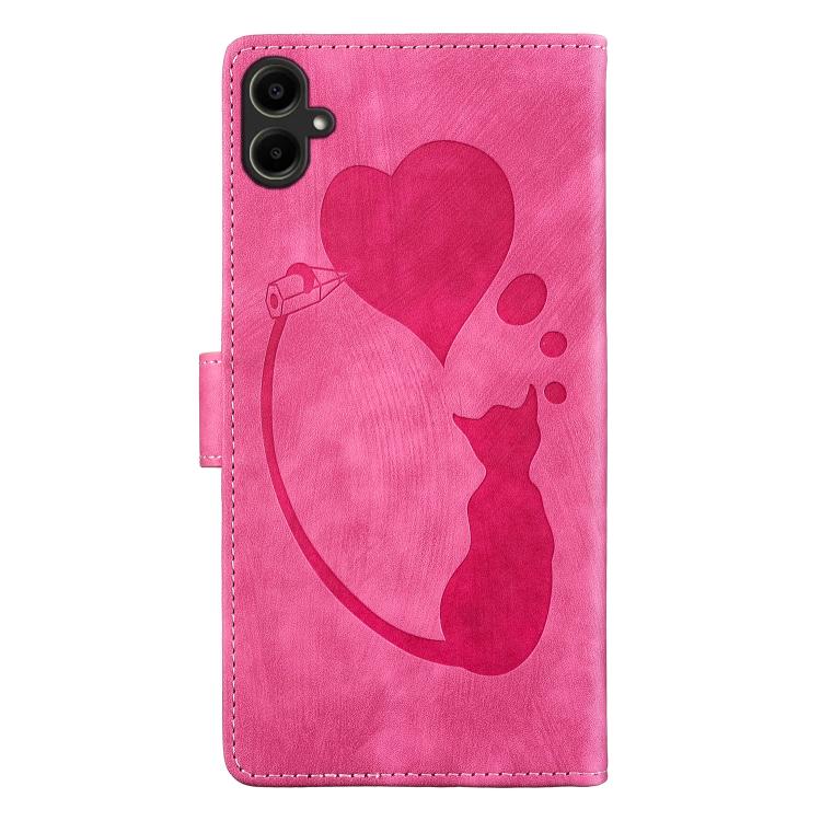 For Samsung Galaxy A07 4G / A06 4G Pen Heart Cat Embossed Leather Phone Case