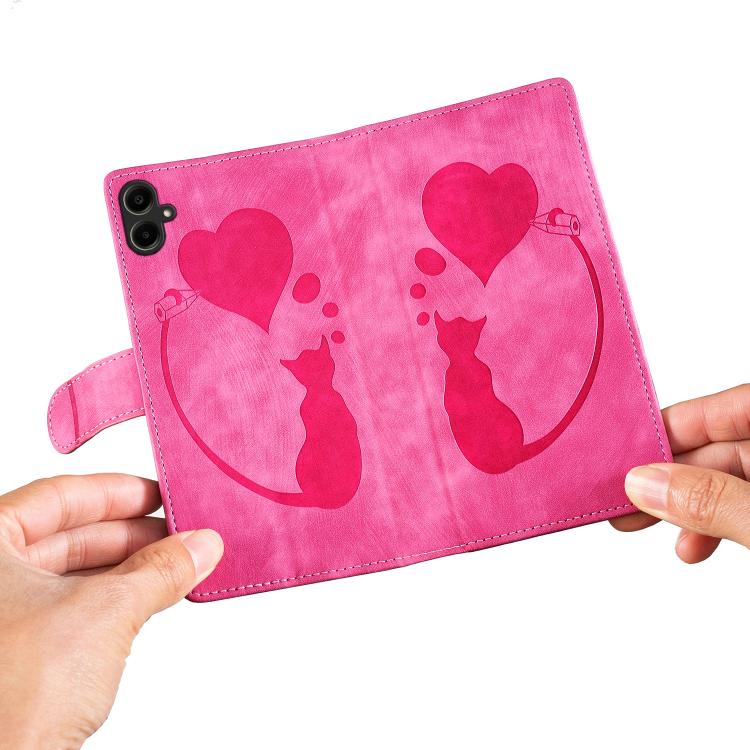 For Samsung Galaxy A07 4G / A06 4G Pen Heart Cat Embossed Leather Phone Case