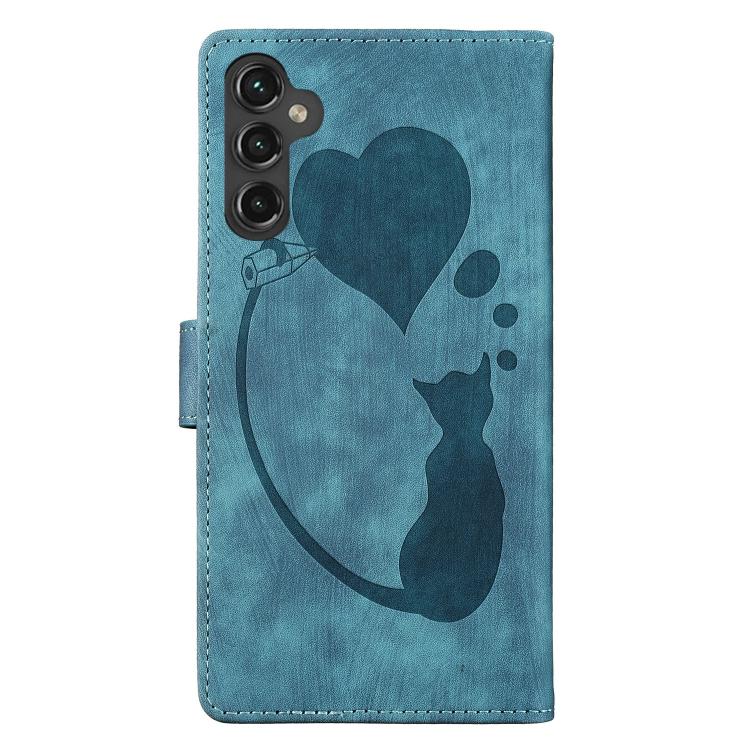 For Galaxy A27 5G Pen Heart Cat Embossed Leather Phone Case