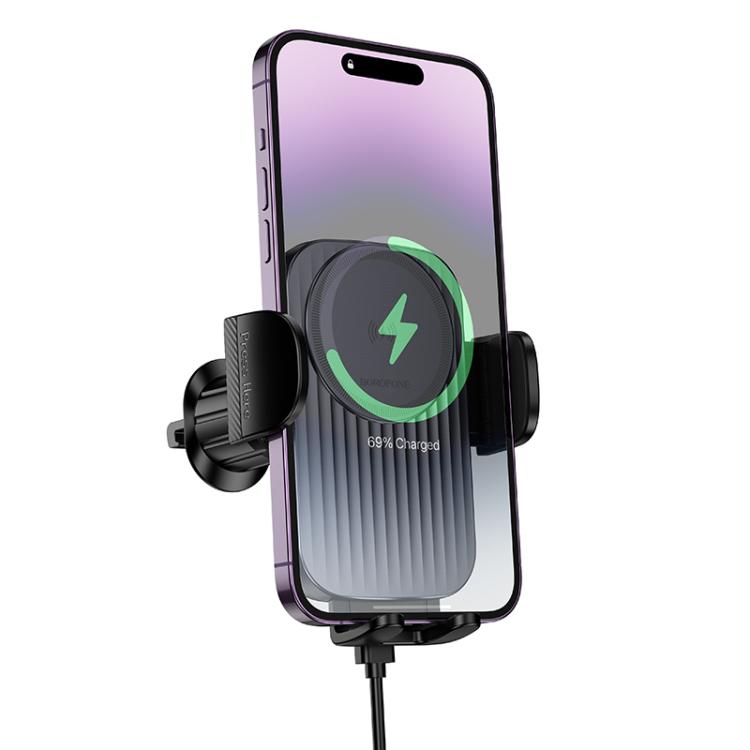 Borofone BH221 Path Car Air Outlet Push-type Wireless Fast Charging Holder - Black