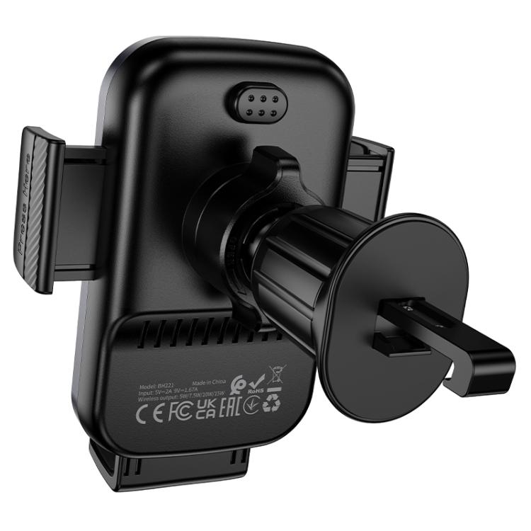 Borofone BH221 Path Car Air Outlet Push-type Wireless Fast Charging Holder - Black