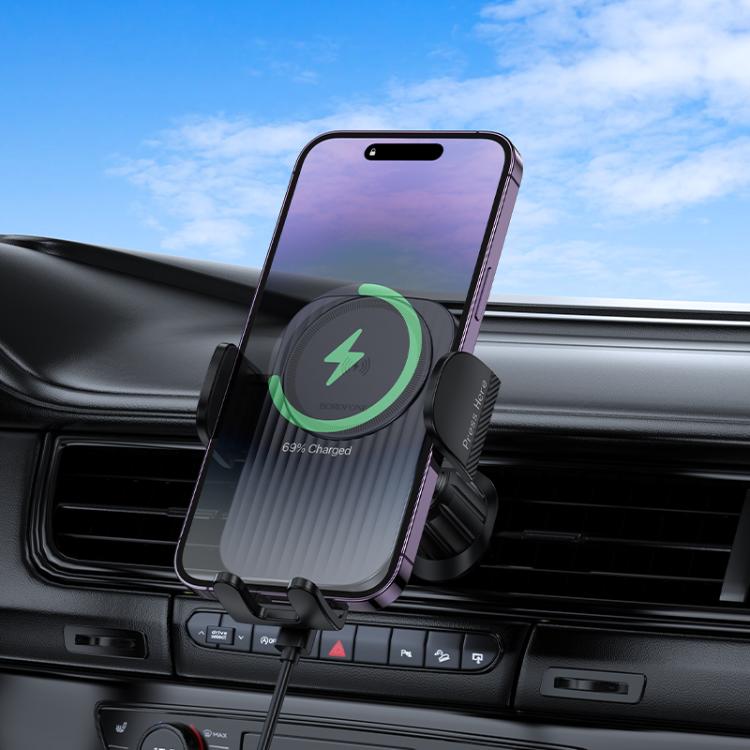 Borofone BH221 Path Car Air Outlet Push-type Wireless Fast Charging Holder - Black