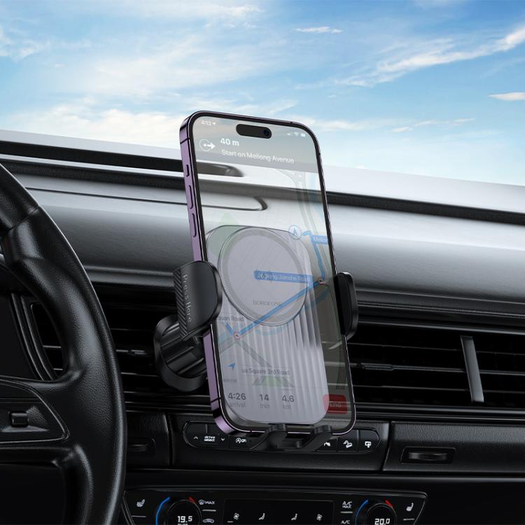 Borofone BH221 Path Car Air Outlet Push-type Wireless Fast Charging Holder - Black