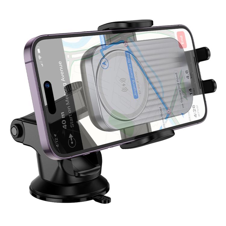 Borofone BH222 Leading Car Center Console Push-type Wireless Fast Charging Holder - Black