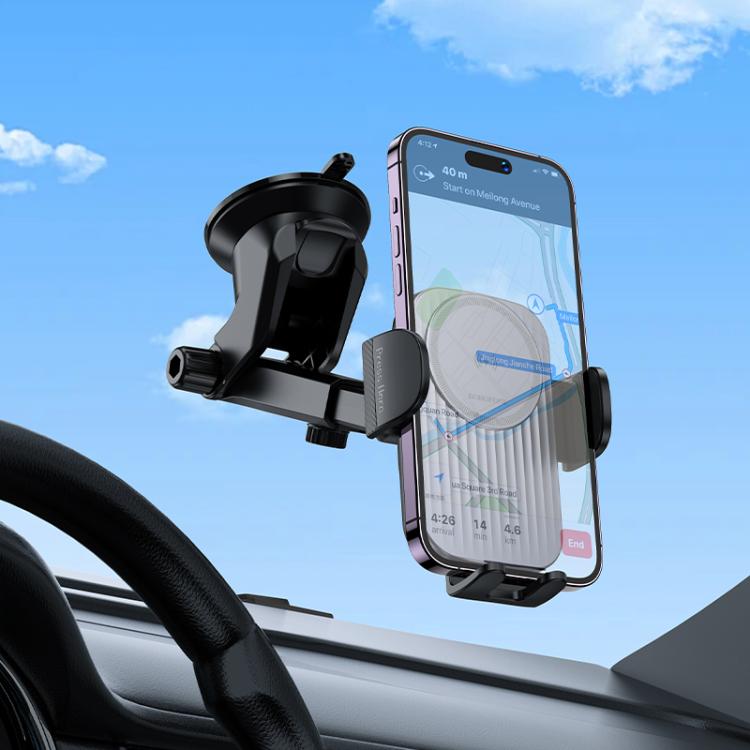 Borofone BH222 Leading Car Center Console Push-type Wireless Fast Charging Holder - Black