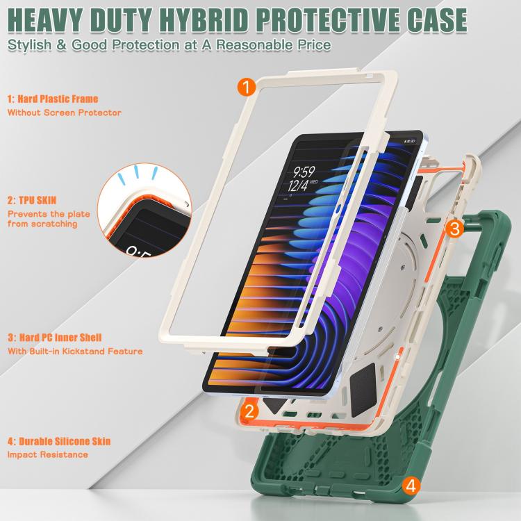 For Xiaomi Pad 7 / 7 Pro Silicone Hybrid PC Tablet Case with Holder & Shoulder Strap