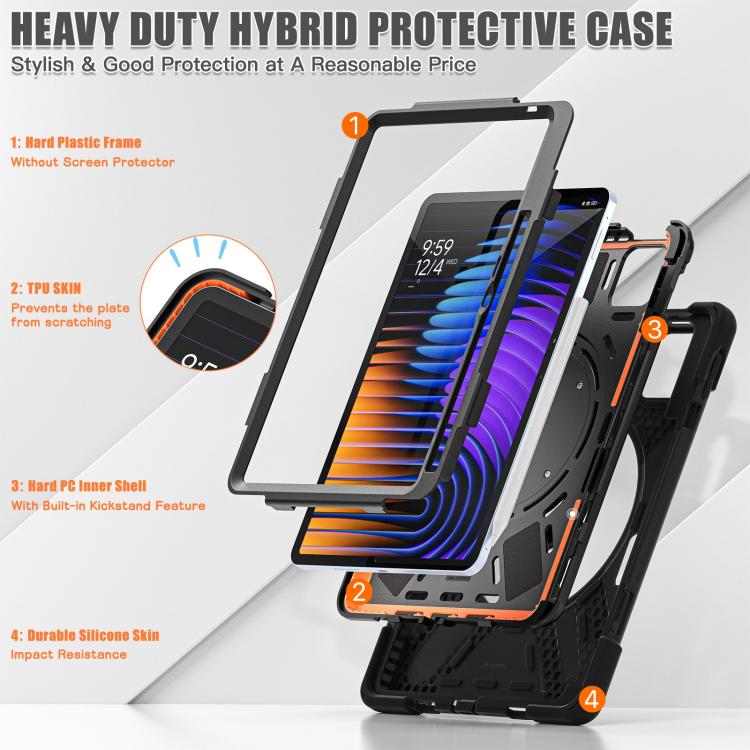 For Xiaomi Pad 7 / 7 Pro Silicone Hybrid PC Tablet Case with Holder & Shoulder Strap