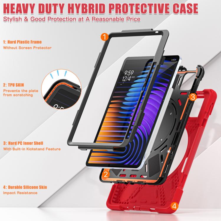 For Xiaomi Pad 7 / 7 Pro Silicone Hybrid PC Tablet Case with Holder & Shoulder Strap
