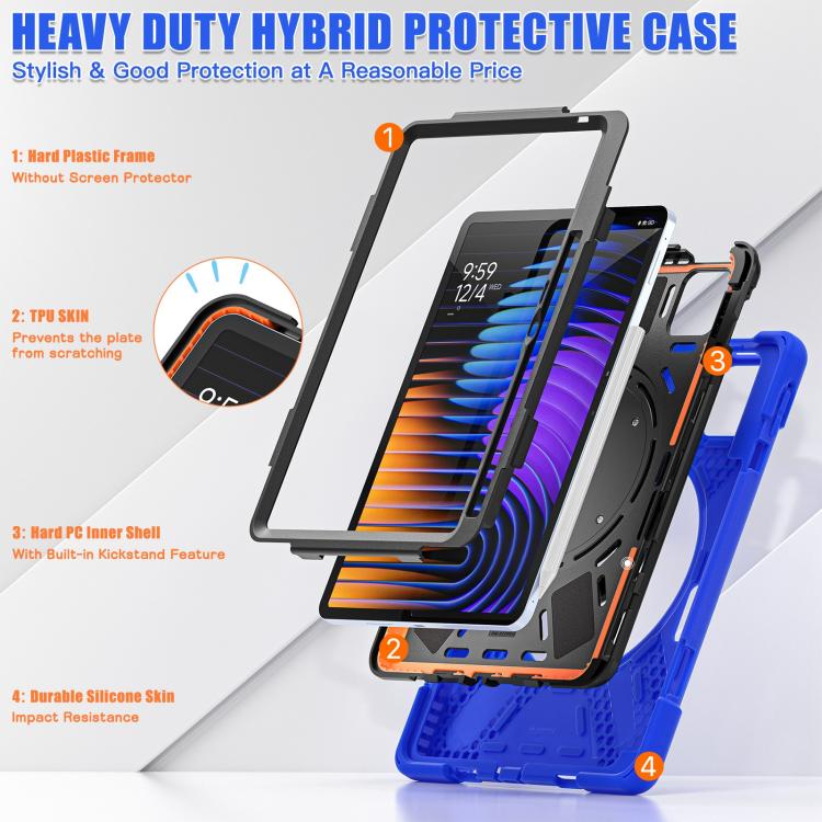 For Xiaomi Pad 7 / 7 Pro Silicone Hybrid PC Tablet Case with Holder & Shoulder Strap