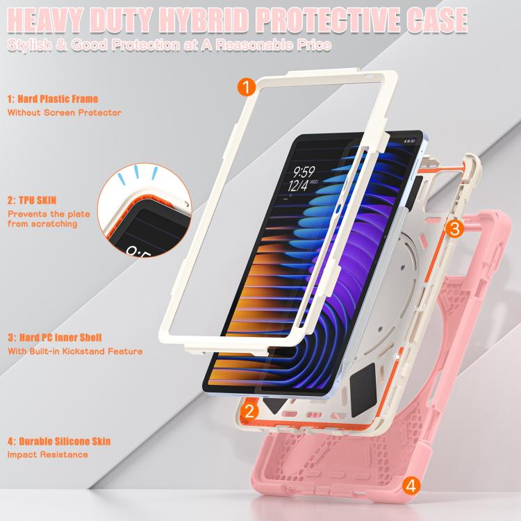 For Xiaomi Pad 7 / 7 Pro Silicone Hybrid PC Tablet Case with Holder & Shoulder Strap