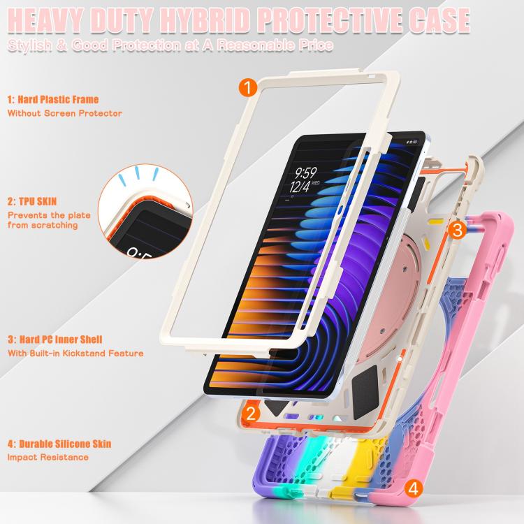 For Xiaomi Pad 7 / 7 Pro Silicone Hybrid PC Tablet Case with Holder & Shoulder Strap