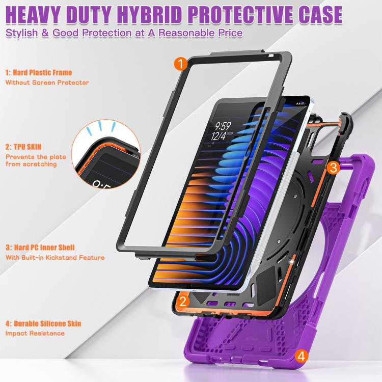 For Xiaomi Pad 7 / 7 Pro Silicone Hybrid PC Tablet Case with Holder & Shoulder Strap