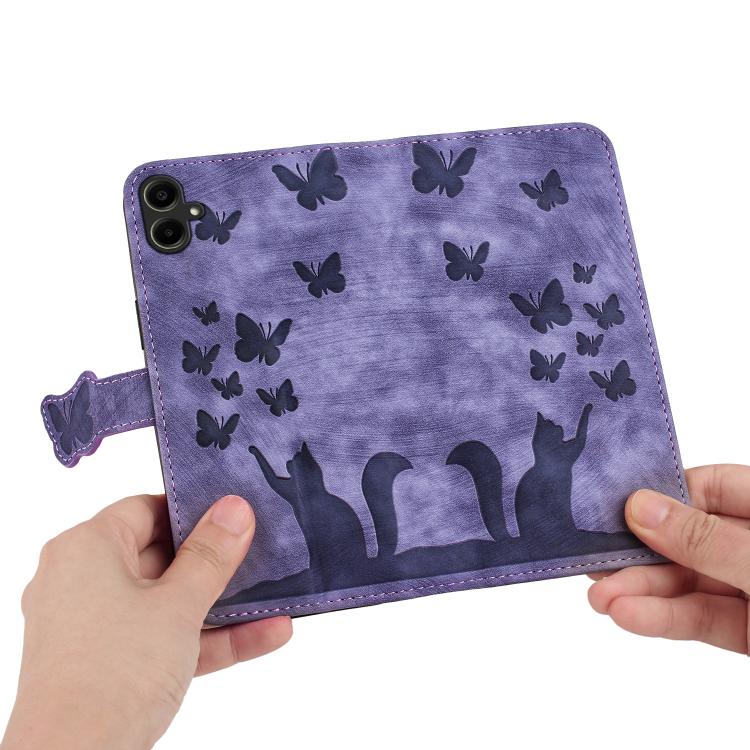 For Samsung Galaxy A07 4G / A06 4G Butterfly Cat Embossing Flip Leather Phone Case