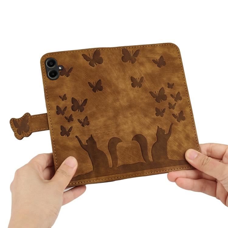 For Samsung Galaxy A07 4G / A06 4G Butterfly Cat Embossing Flip Leather Phone Case