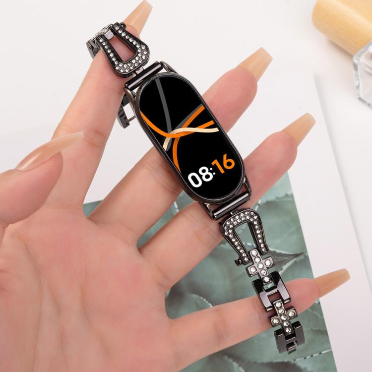 For Xiaomi Smart Band 9 / 8 U-shaped Diamond Bracelet Metal Watch Band