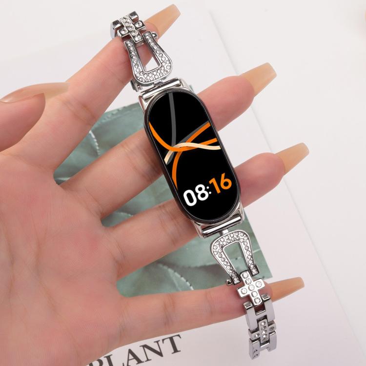 For Xiaomi Smart Band 9 / 8 U-shaped Diamond Bracelet Metal Watch Band