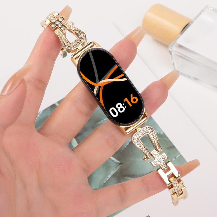 For Xiaomi Smart Band 9 / 8 U-shaped Diamond Bracelet Metal Watch Band