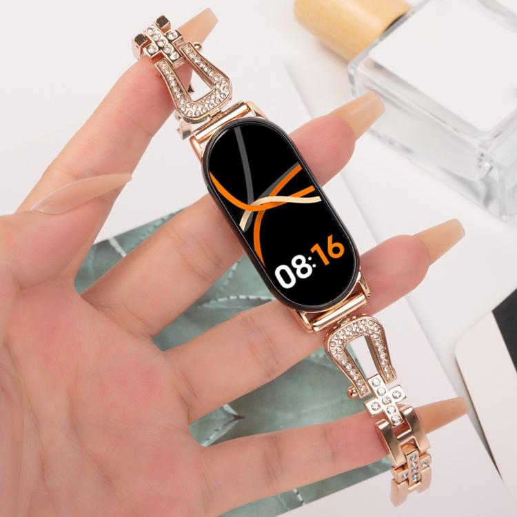 For Xiaomi Smart Band 9 / 8 U-shaped Diamond Bracelet Metal Watch Band